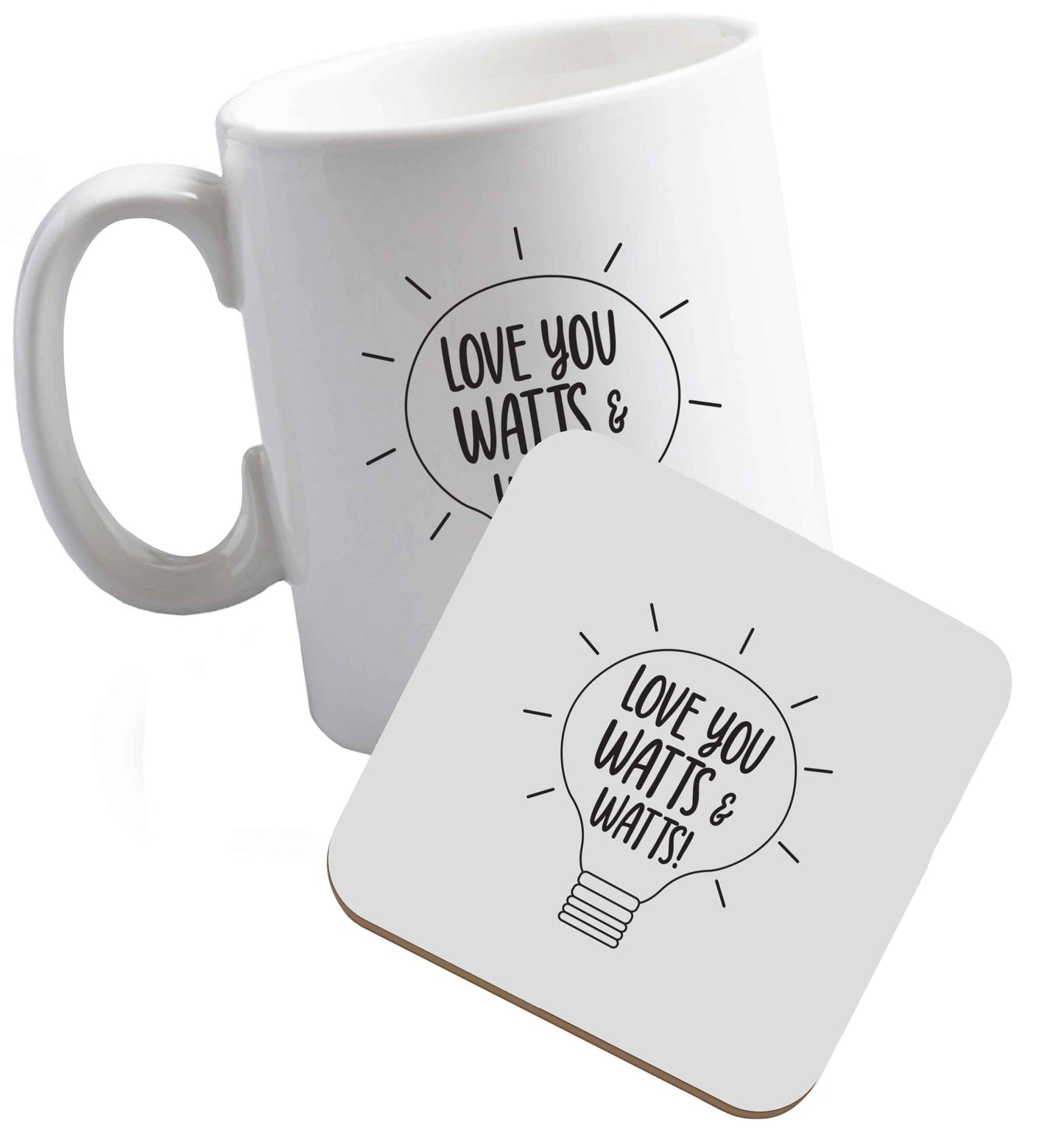 10 oz I love you watts and watts ceramic mug and coaster set right handed