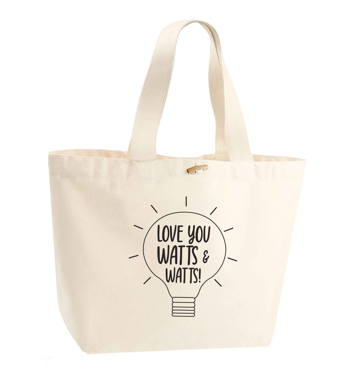 I love you watts and watts organic cotton premium tote bag with wooden toggle in natural
