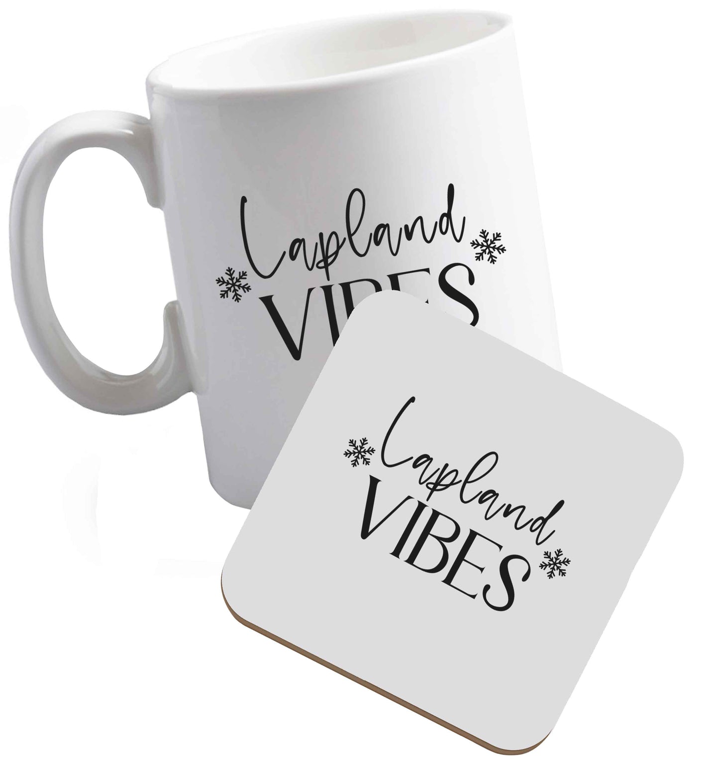 10 oz Lapland vibes ceramic mug and coaster set right handed