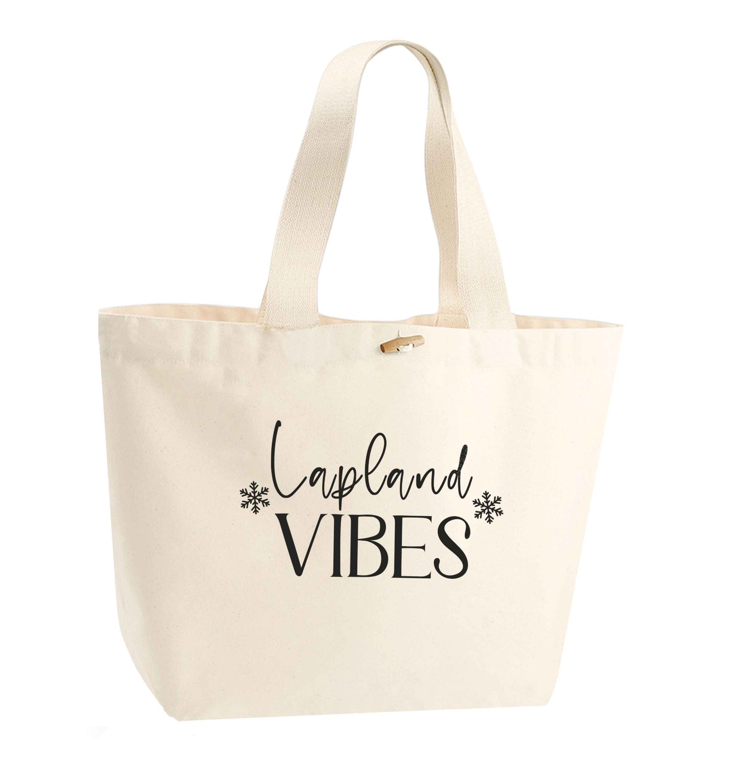 Lapland vibes organic cotton premium tote bag with wooden toggle in natural