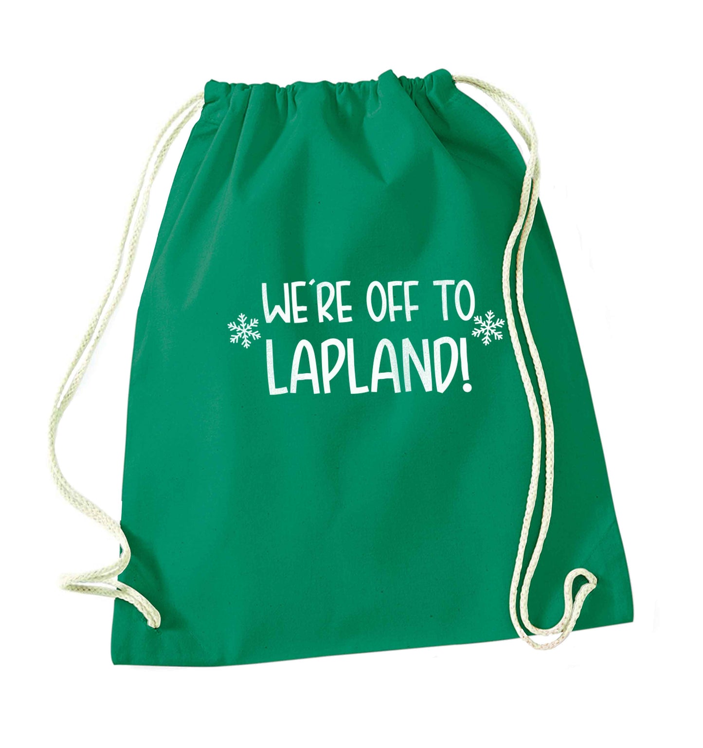 We're off to Lapland green drawstring bag