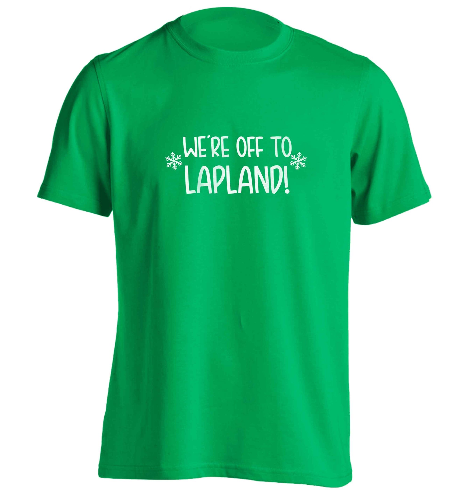 We're off to Lapland adults unisex green Tshirt 2XL
