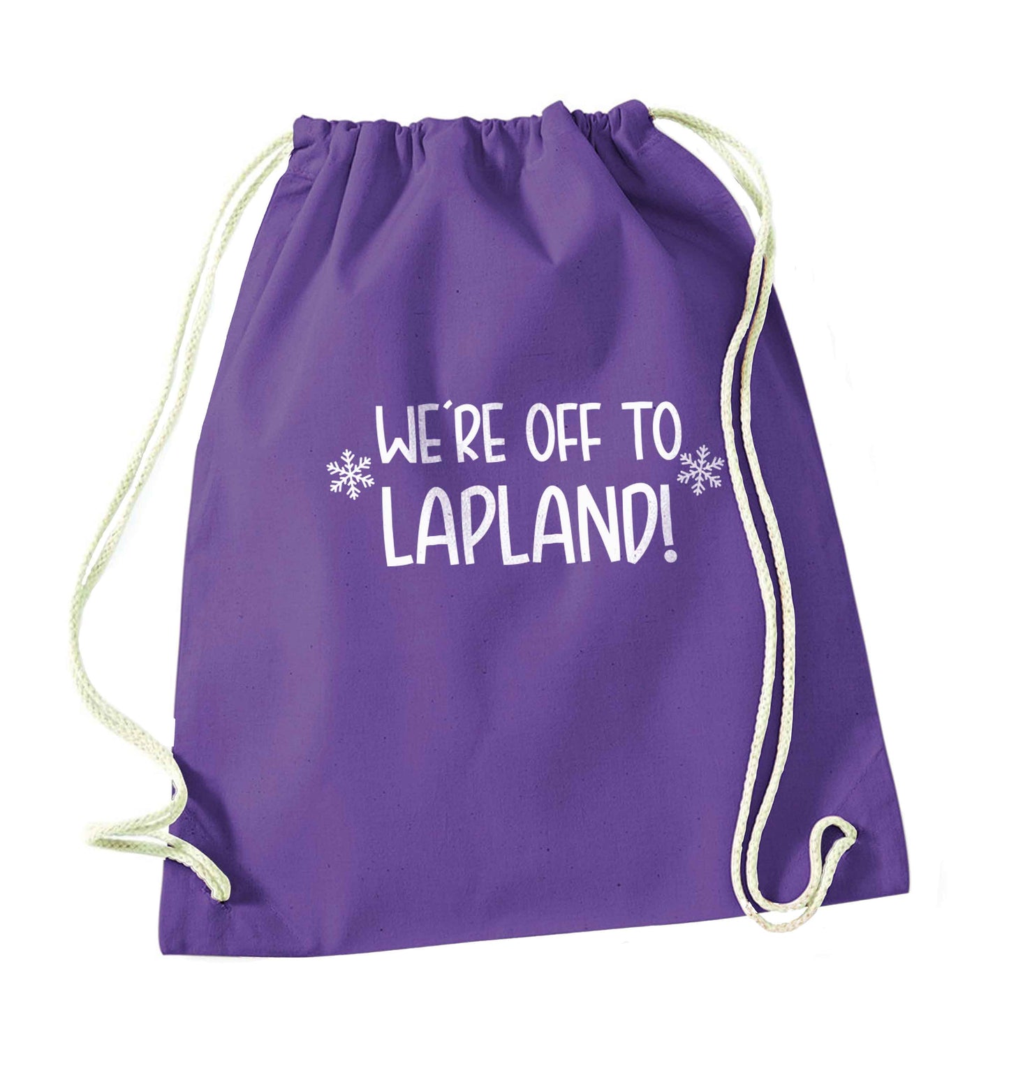 We're off to Lapland purple drawstring bag