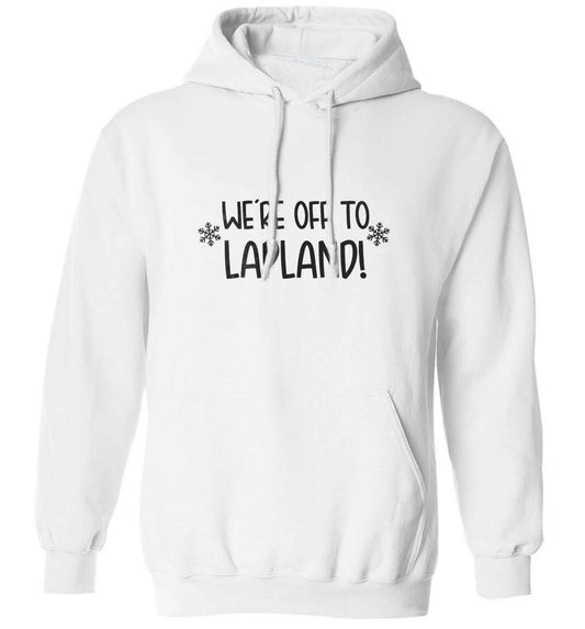 We're off to Lapland adults unisex white hoodie 2XL
