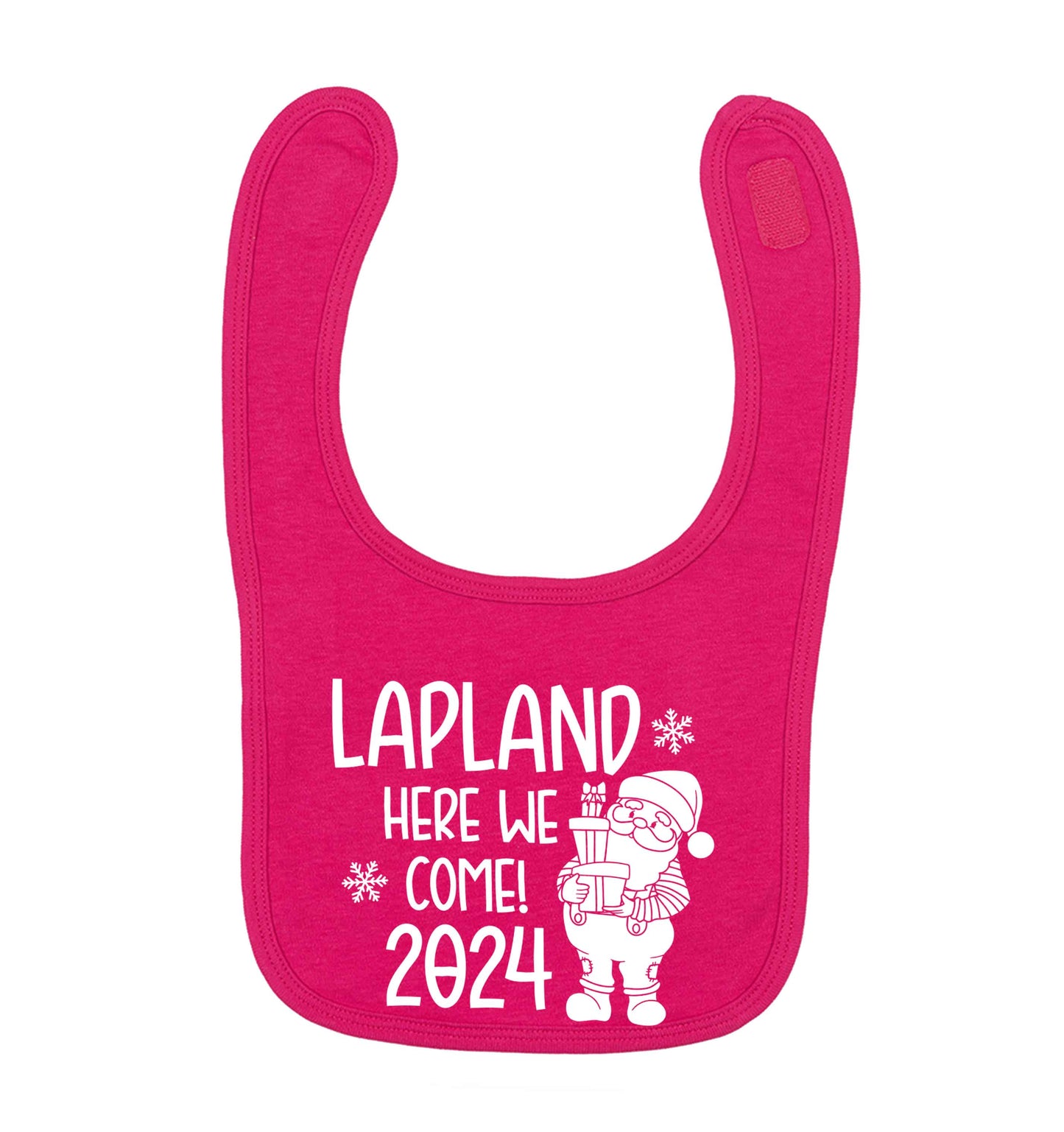 Lapland here we come dark pink baby bib