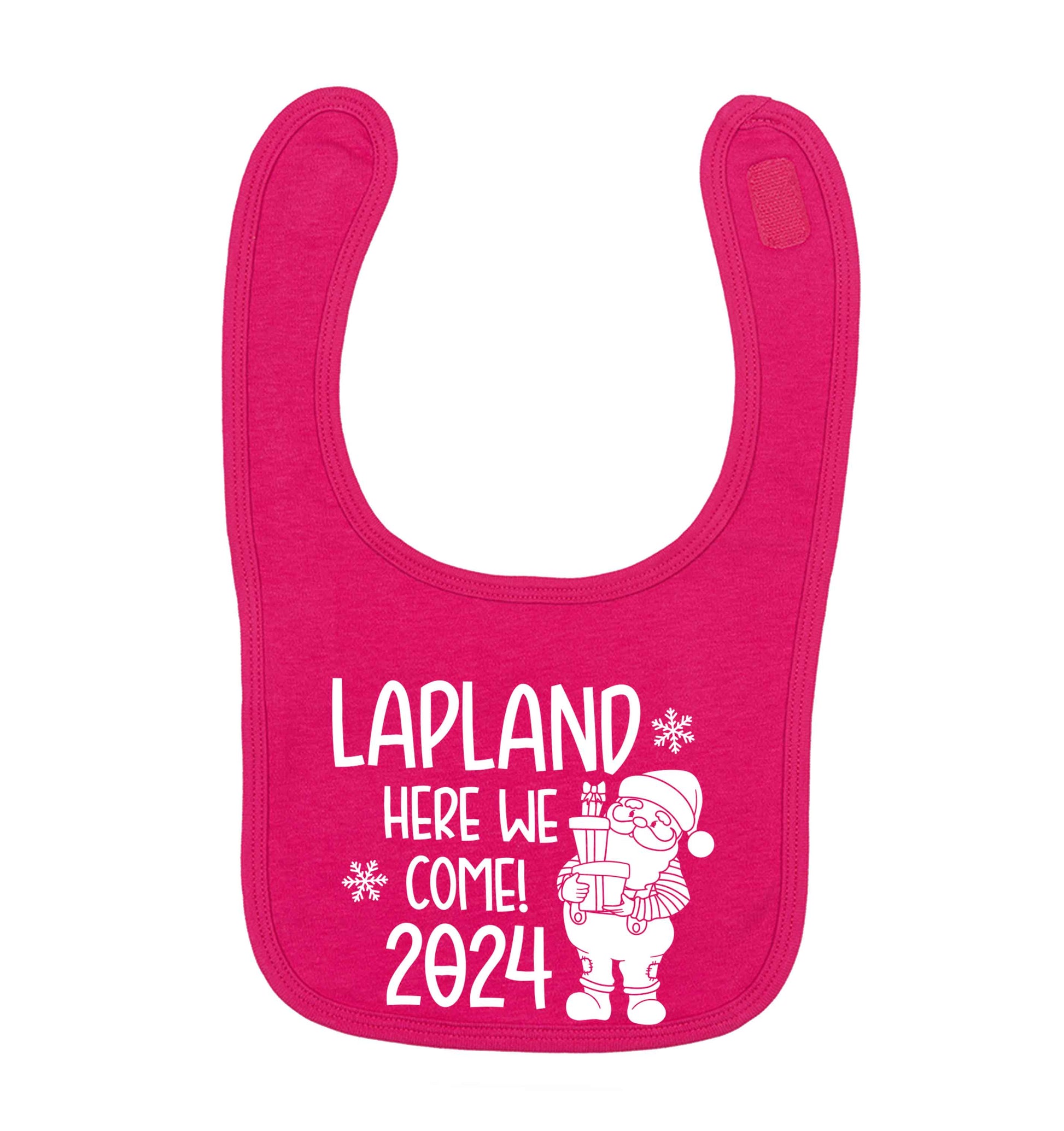 Lapland here we come dark pink baby bib