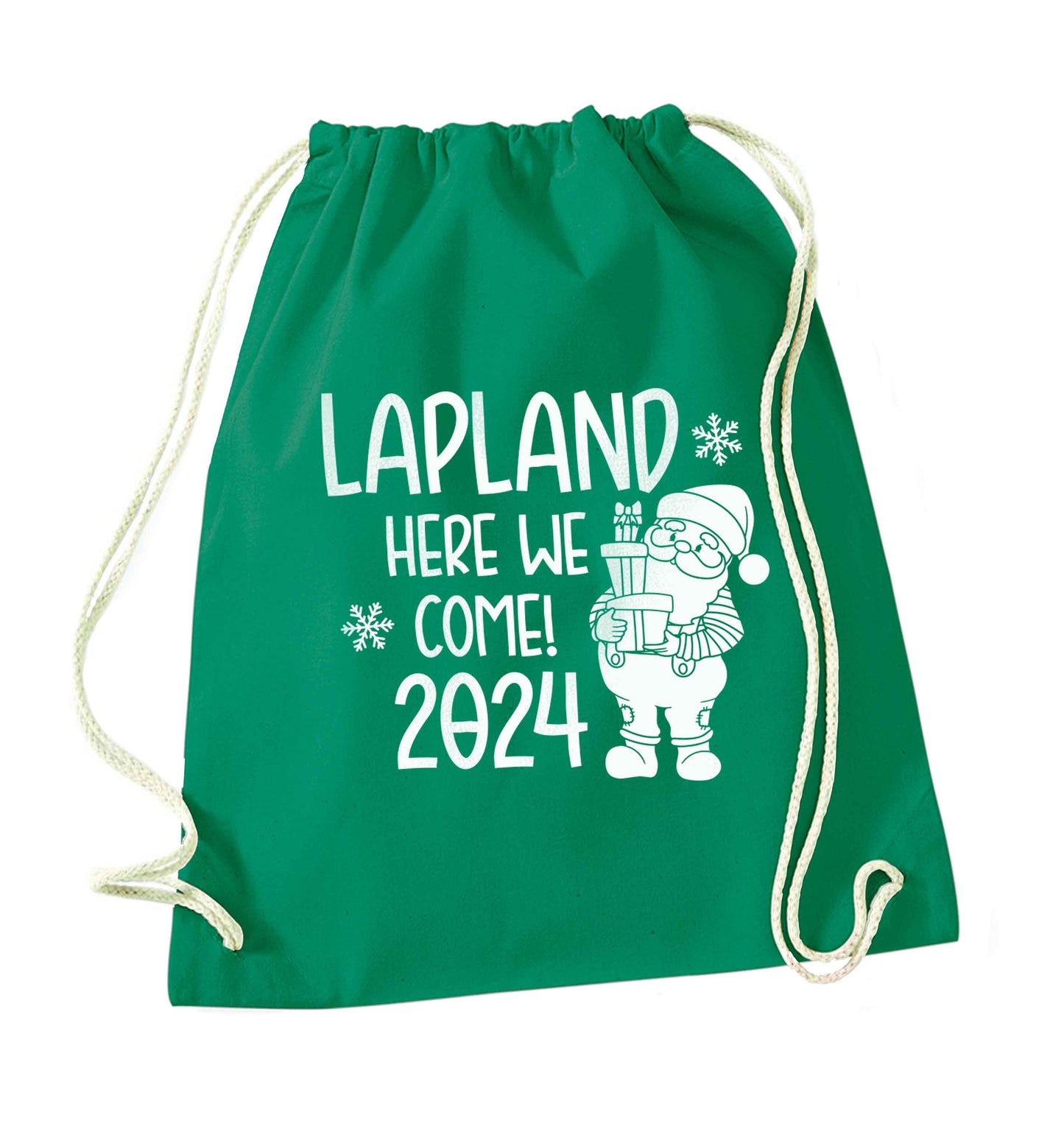Lapland here we come green drawstring bag
