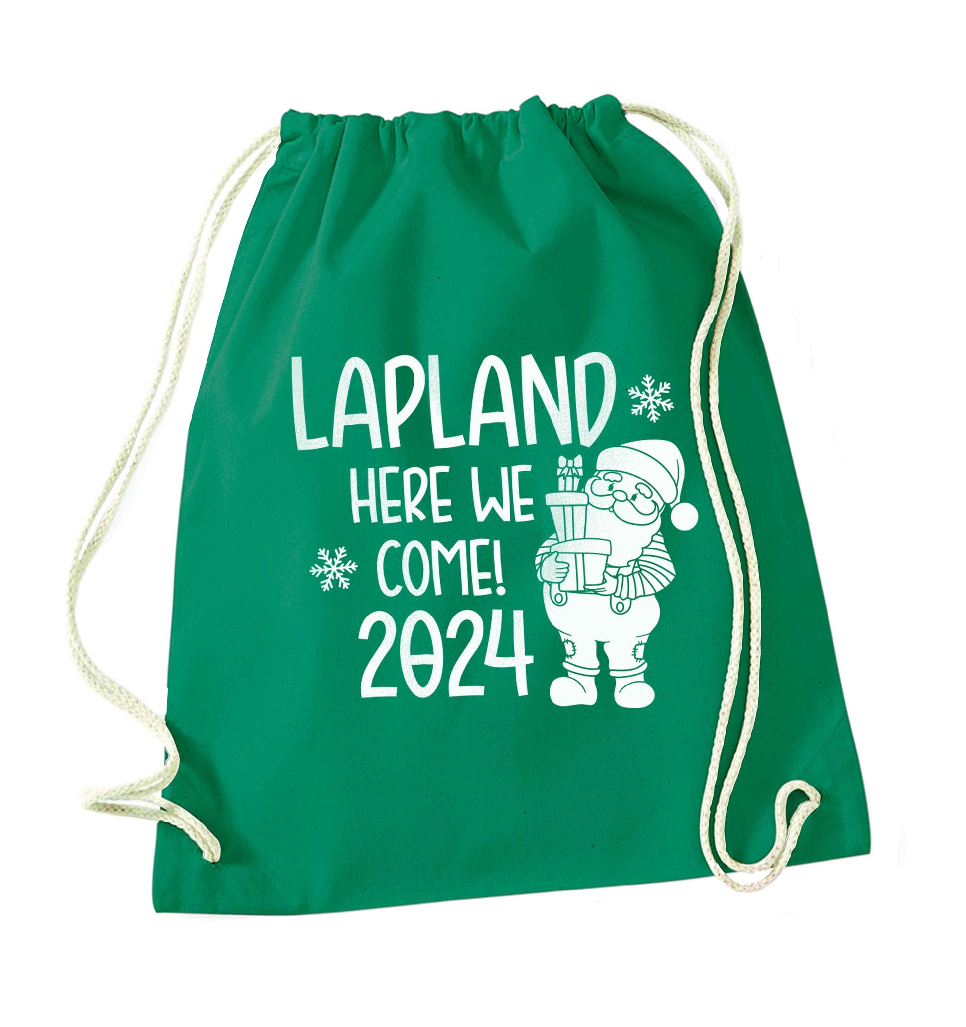 Lapland here we come green drawstring bag