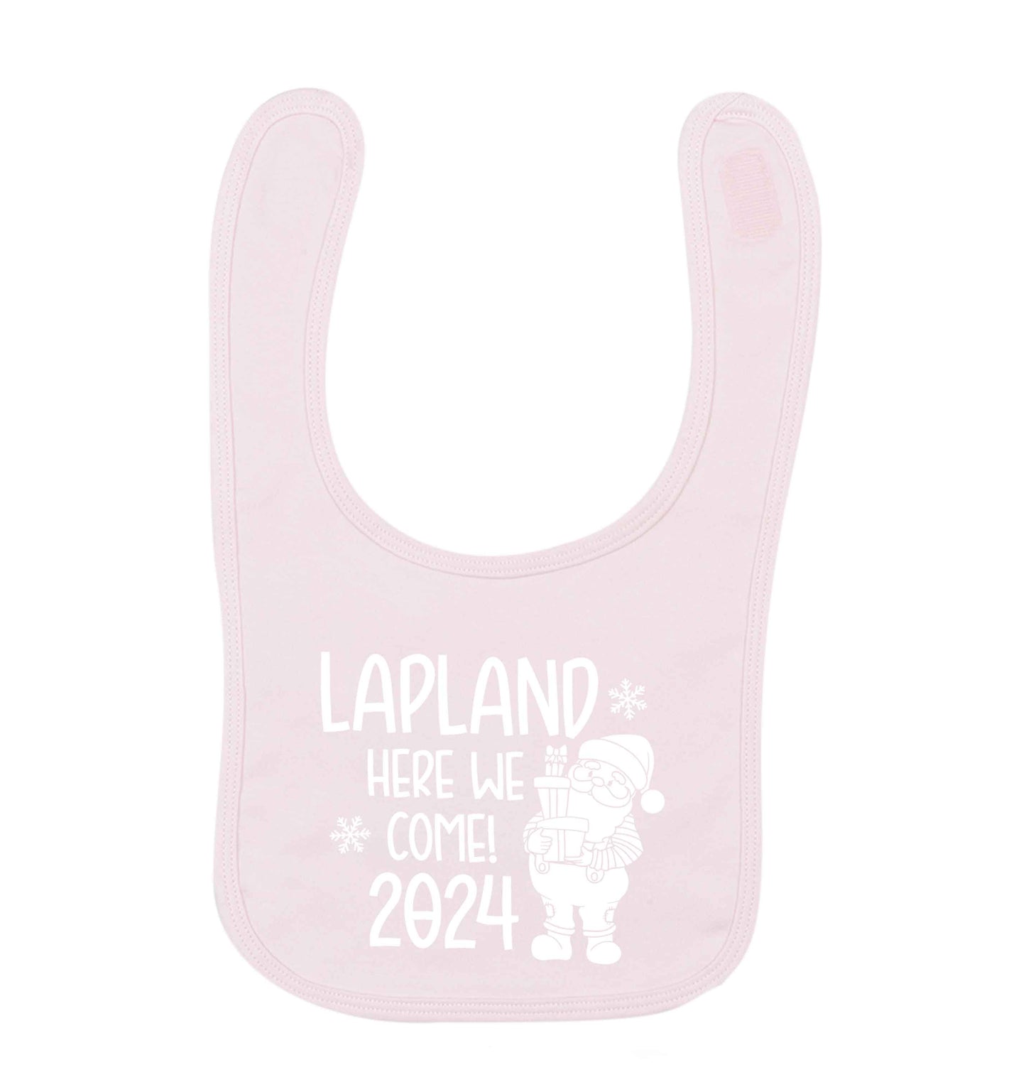 Lapland here we come pale pink baby bib