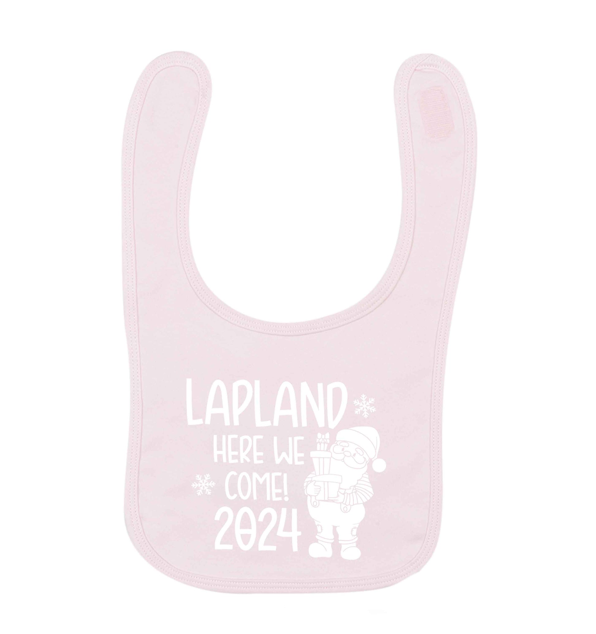 Lapland here we come pale pink baby bib