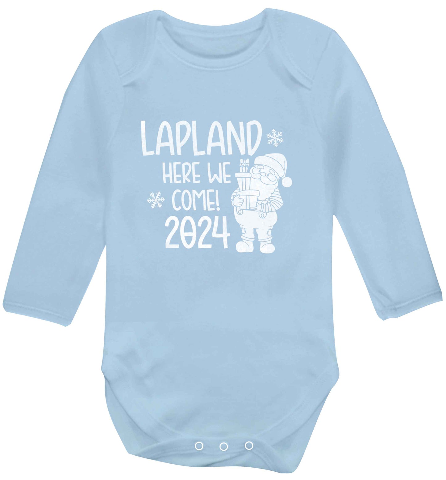 Lapland here we come baby vest long sleeved pale blue 6-12 months