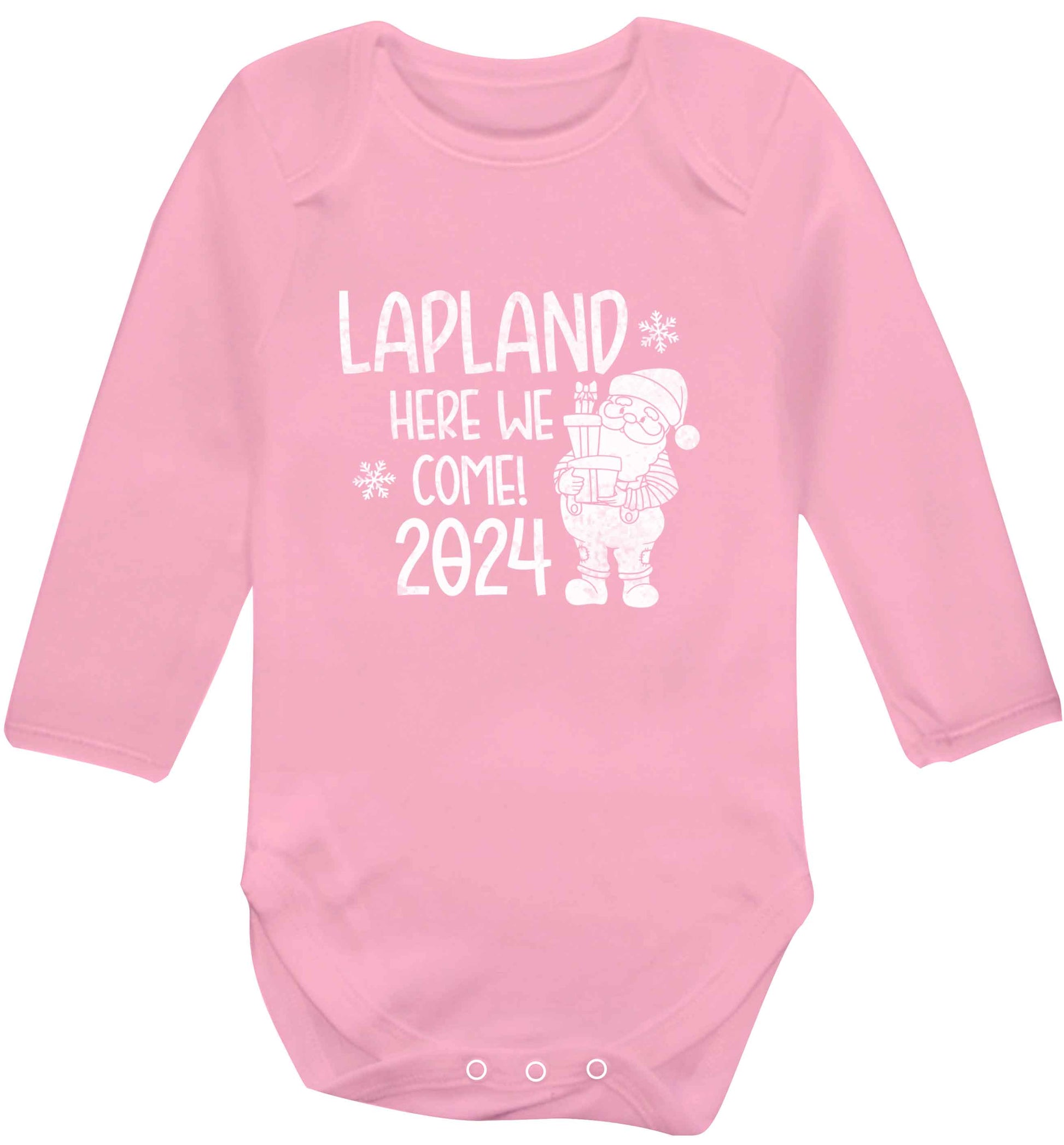 Lapland here we come baby vest long sleeved pale pink 6-12 months