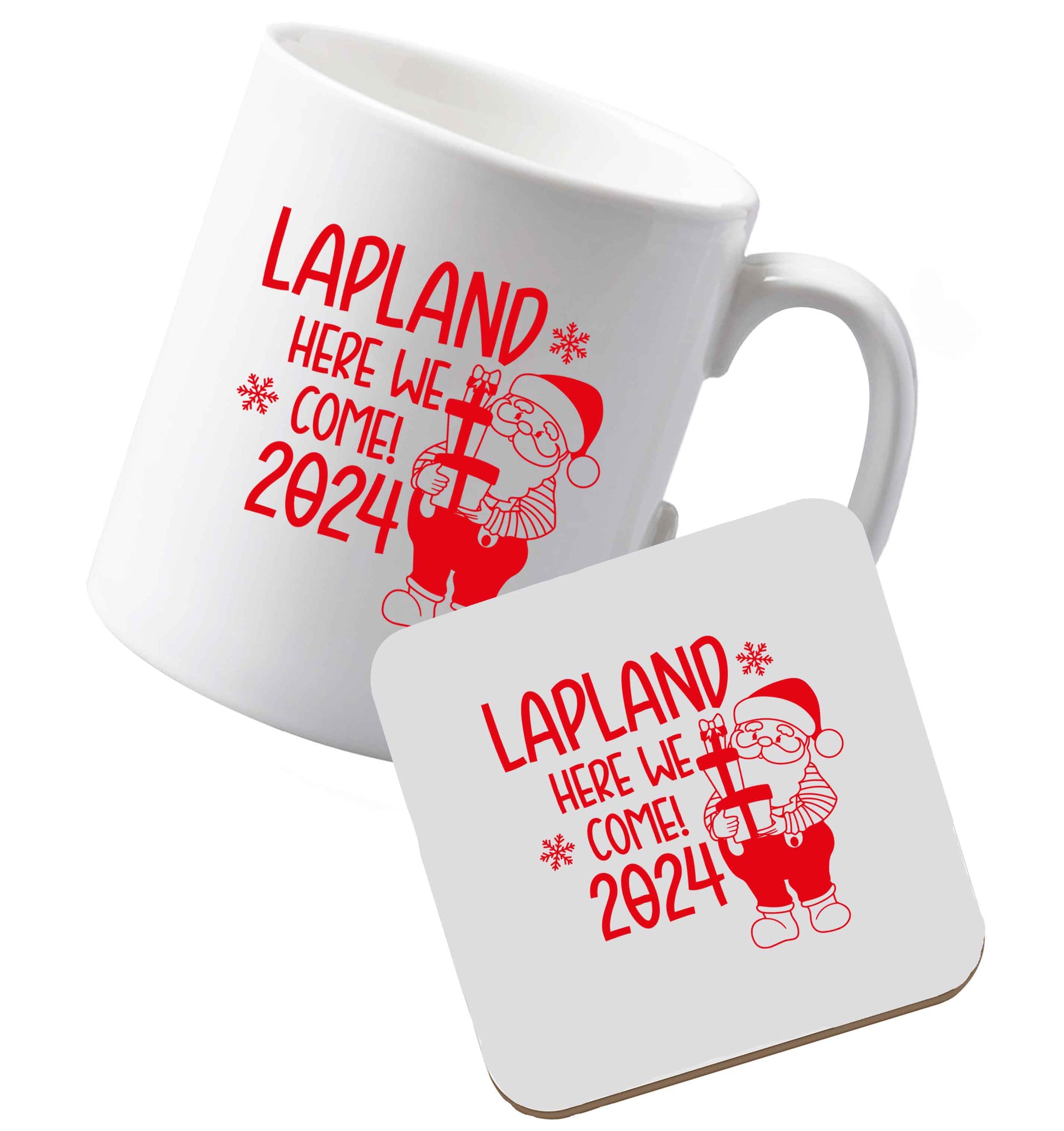 10 oz Ceramic mug and coaster Lapland here we come both sides