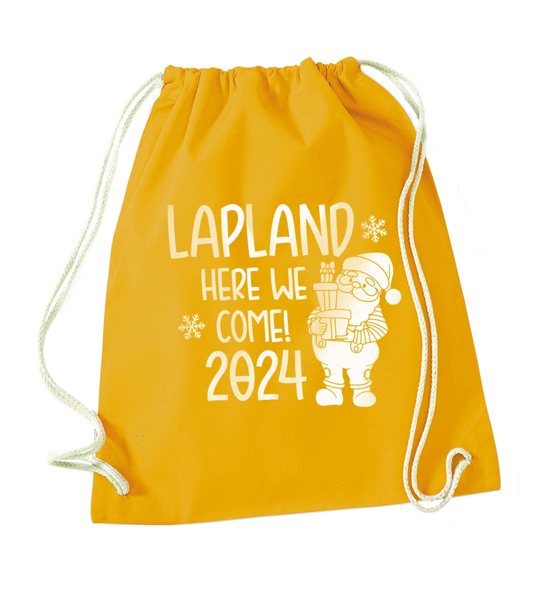Lapland here we come mustard drawstring bag