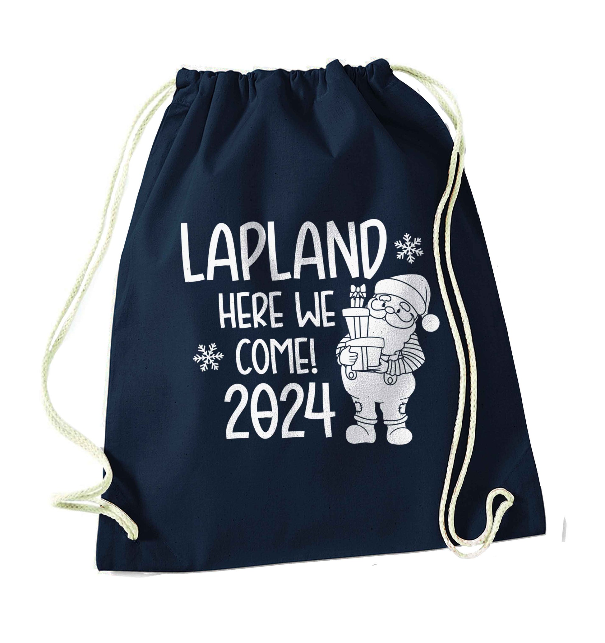 Lapland here we come navy drawstring bag
