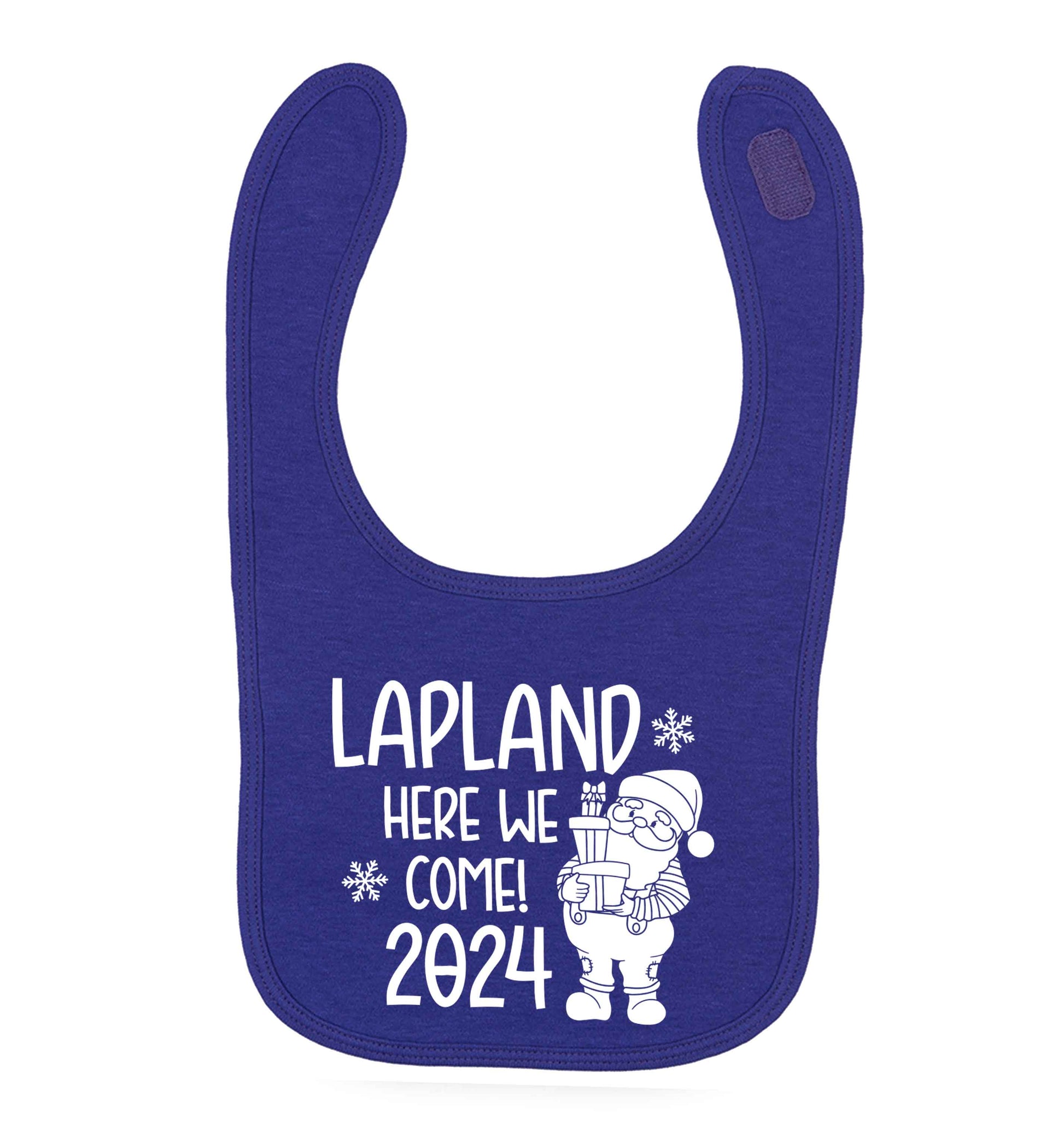 Lapland here we come purple baby bib