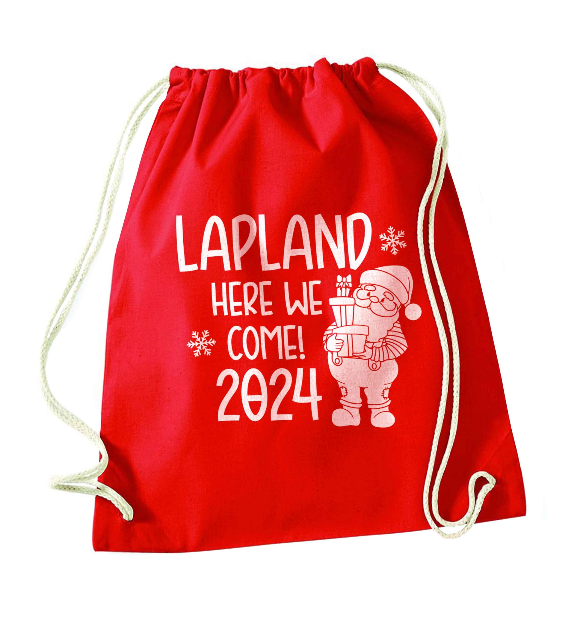 Lapland here we come red drawstring bag 