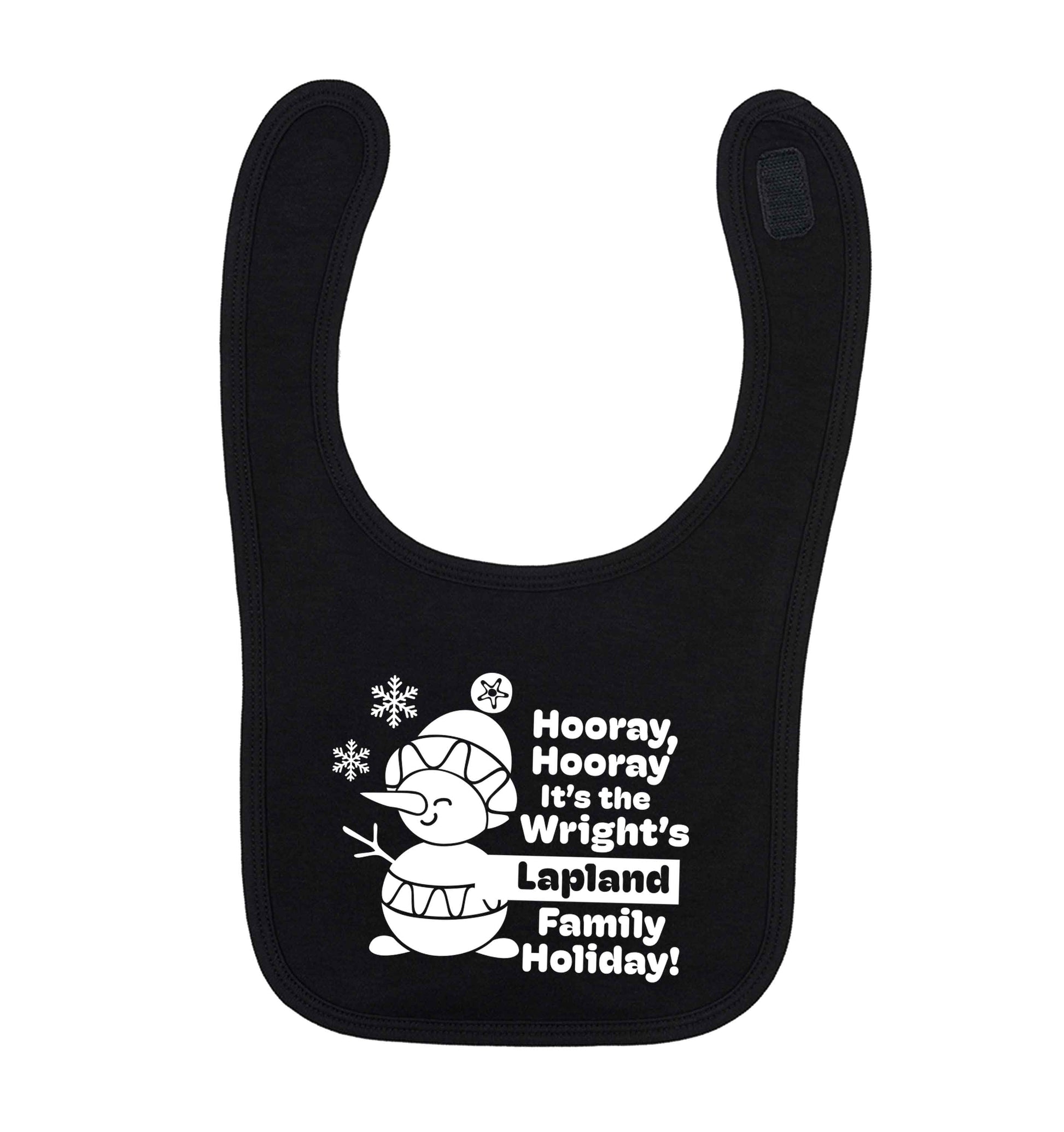 Hooray it's the personalised Lapland holiday! black baby bib