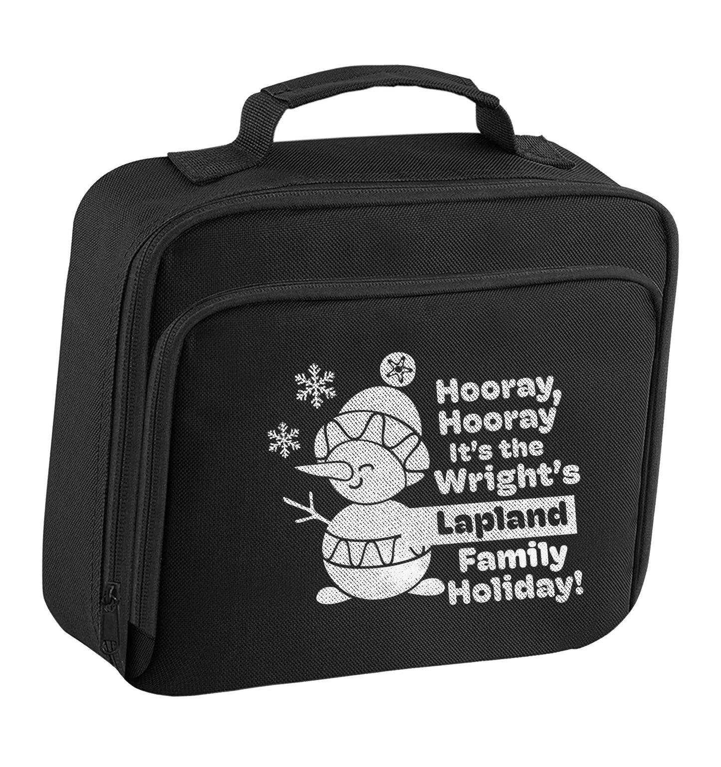 Hooray it's the personalised Lapland holiday! insulated black lunch bag cooler