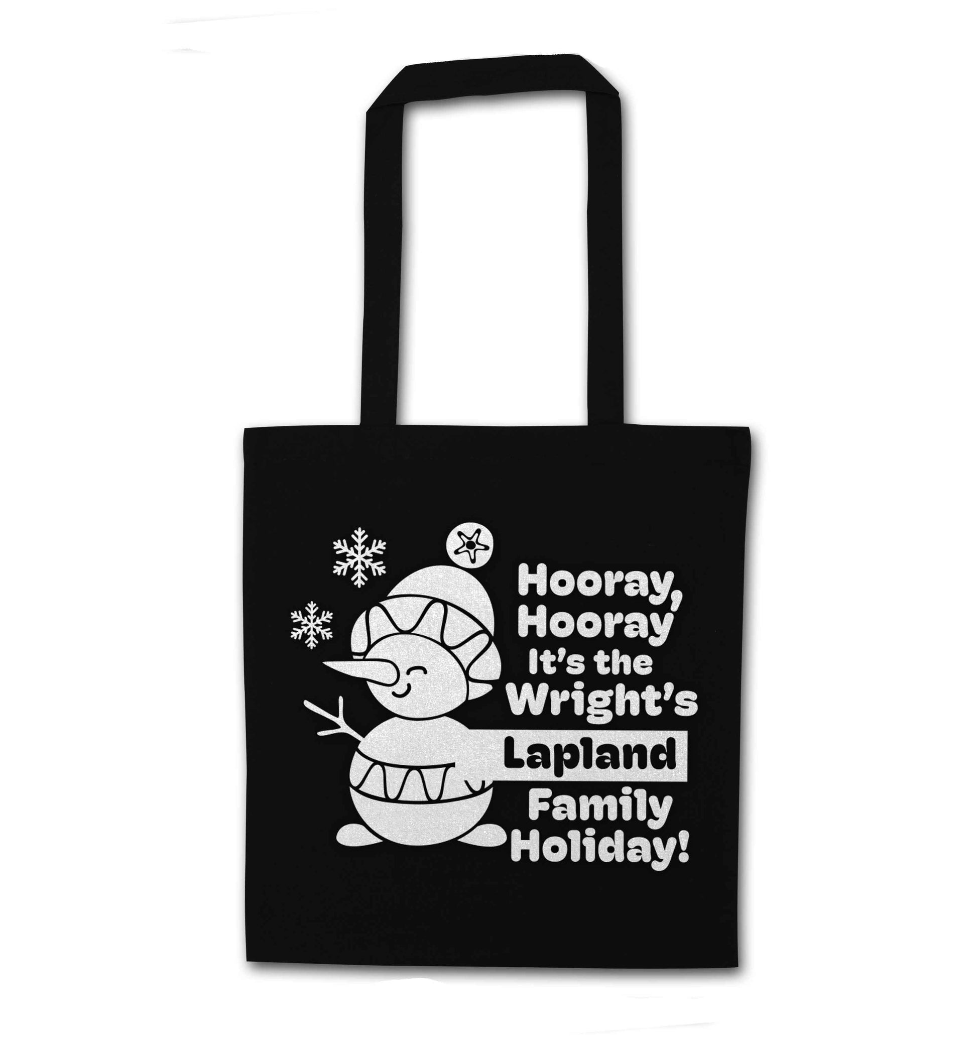 Hooray it's the personalised Lapland holiday! black tote bag