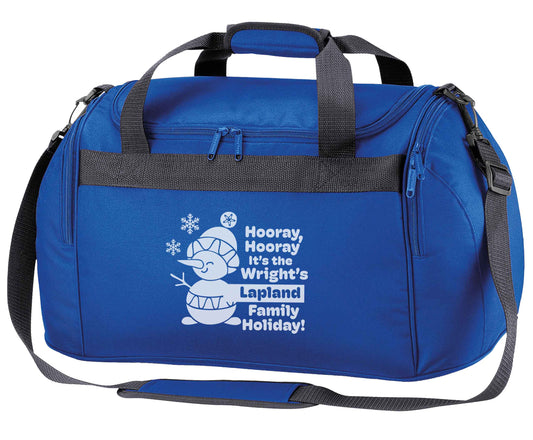 Hooray it's the personalised Lapland holiday! royal blue holdall / duffel bag