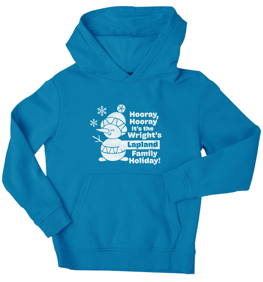 Hooray it's the personalised Lapland holiday! children's blue hoodie 12-13 Years