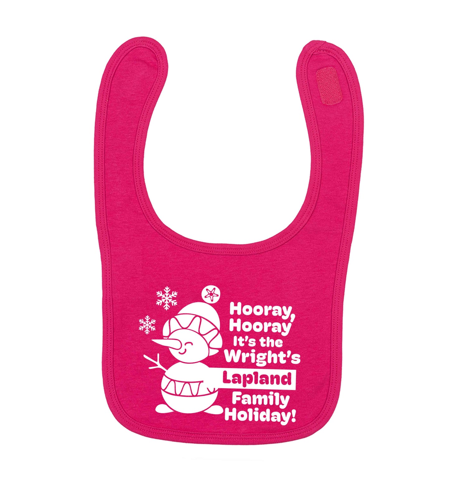 Hooray it's the personalised Lapland holiday! dark pink baby bib