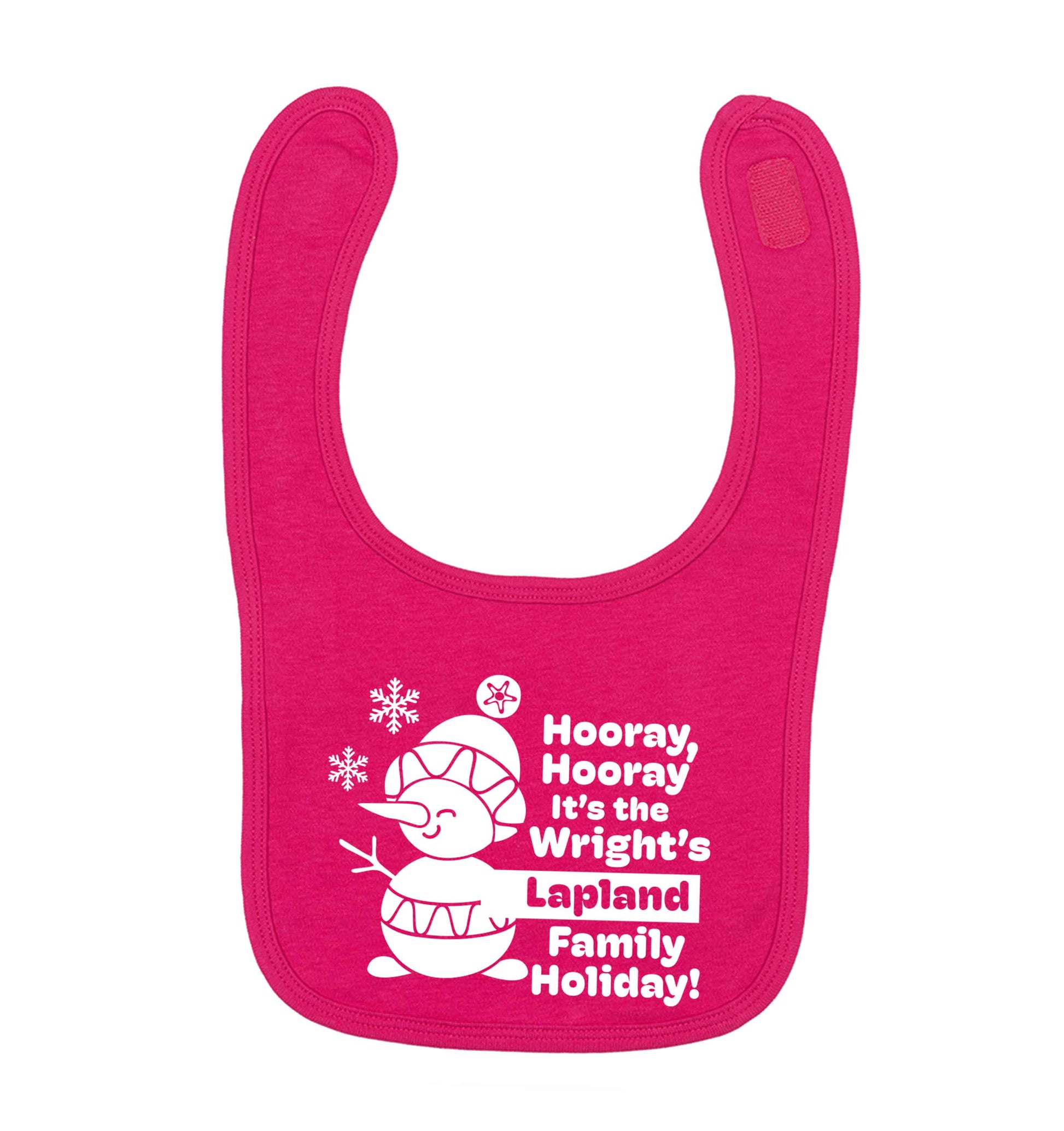 Hooray it's the personalised Lapland holiday! dark pink baby bib