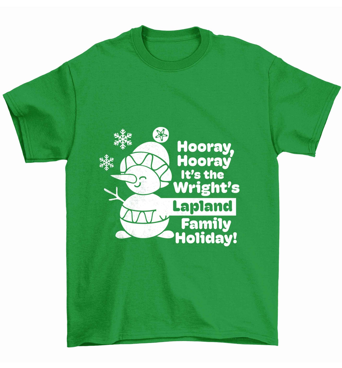 Hooray it's the personalised Lapland holiday! Children's green Tshirt 12-13 Years