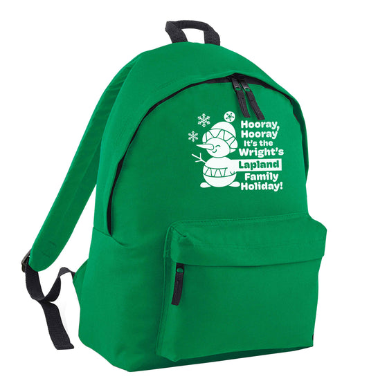 Hooray it's the personalised Lapland holiday! green adults backpack