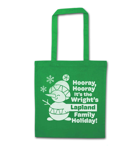 Hooray it's the personalised Lapland holiday! green tote bag