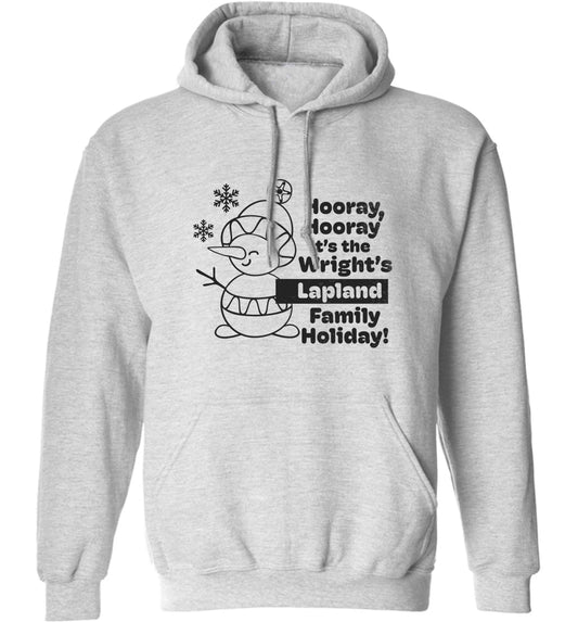Hooray it's the personalised Lapland holiday! adults unisex grey hoodie 2XL