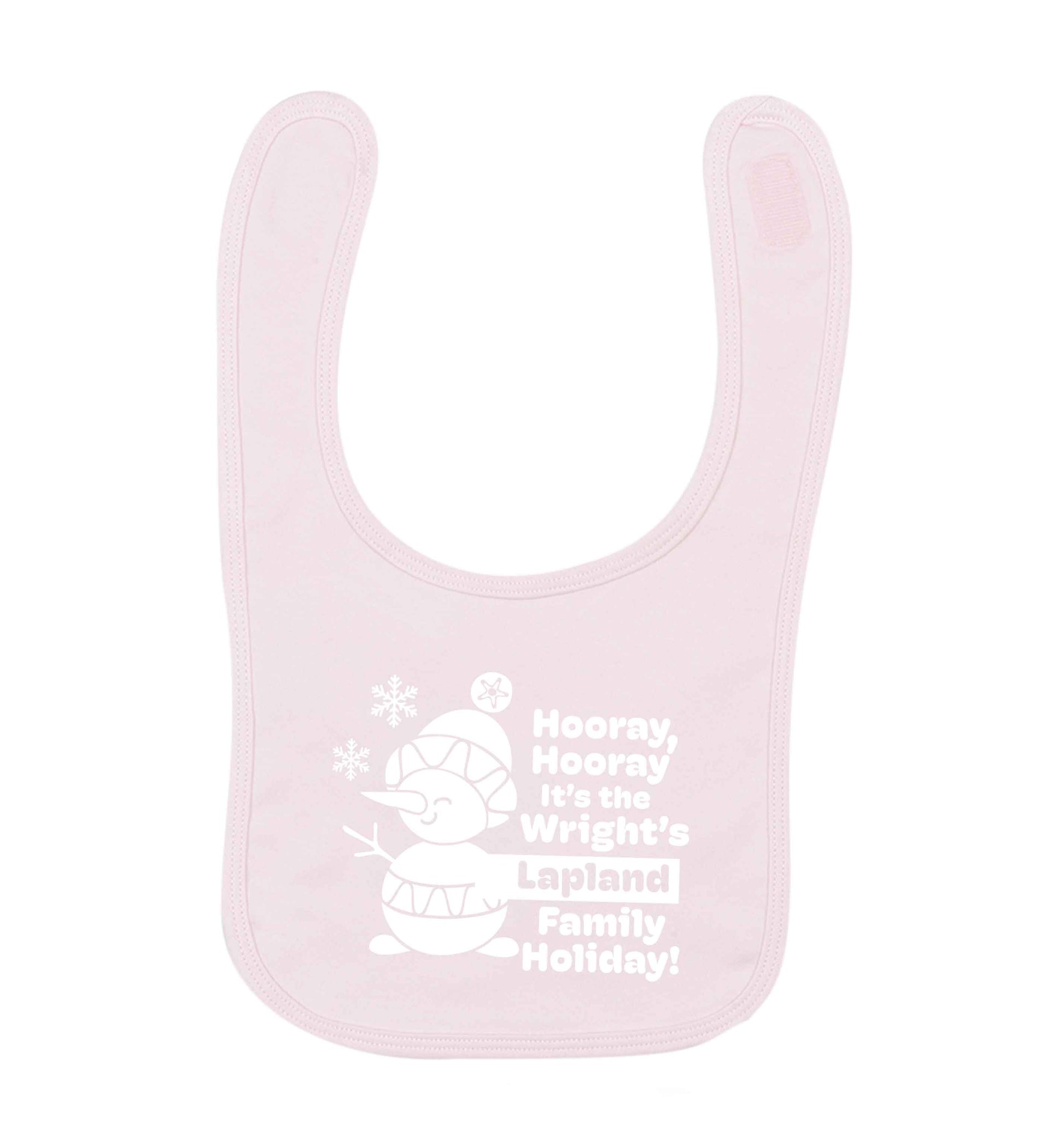 Hooray it's the personalised Lapland holiday! pale pink baby bib