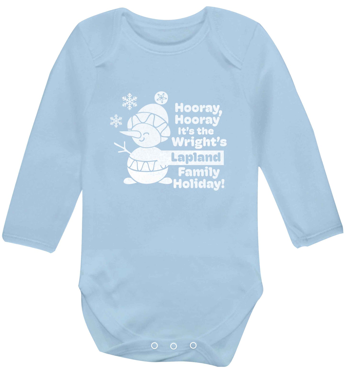 Hooray it's the personalised Lapland holiday! baby vest long sleeved pale blue 6-12 months
