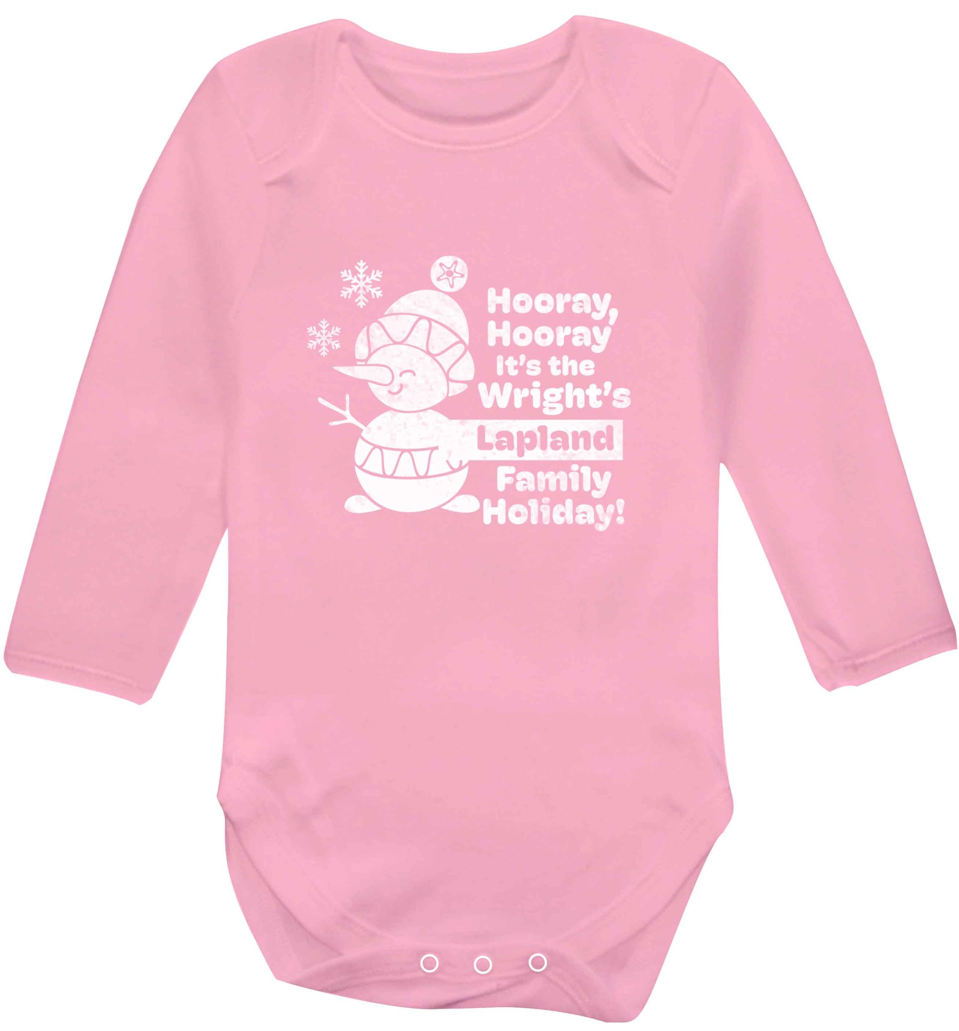Hooray it's the personalised Lapland holiday! baby vest long sleeved pale pink 6-12 months
