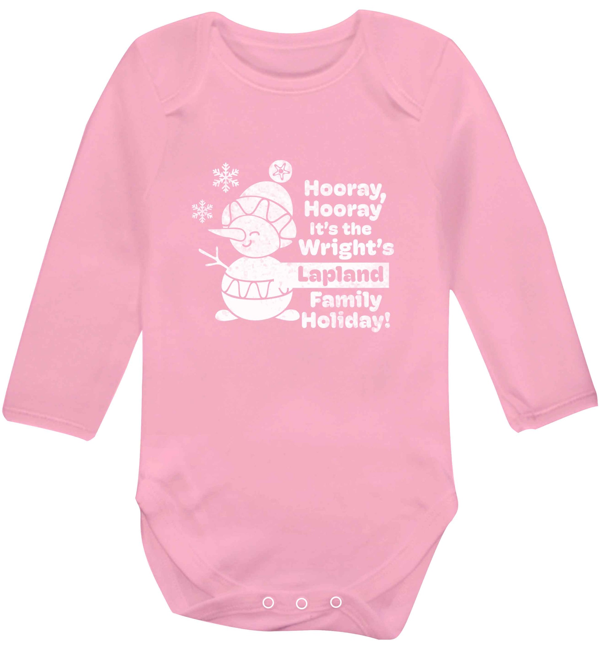 Hooray it's the personalised Lapland holiday! baby vest long sleeved pale pink 6-12 months