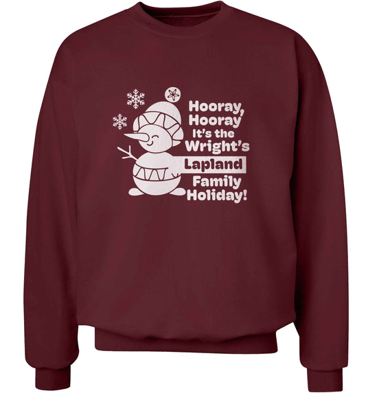 Hooray it's the personalised Lapland holiday! adult's unisex maroon sweater 2XL