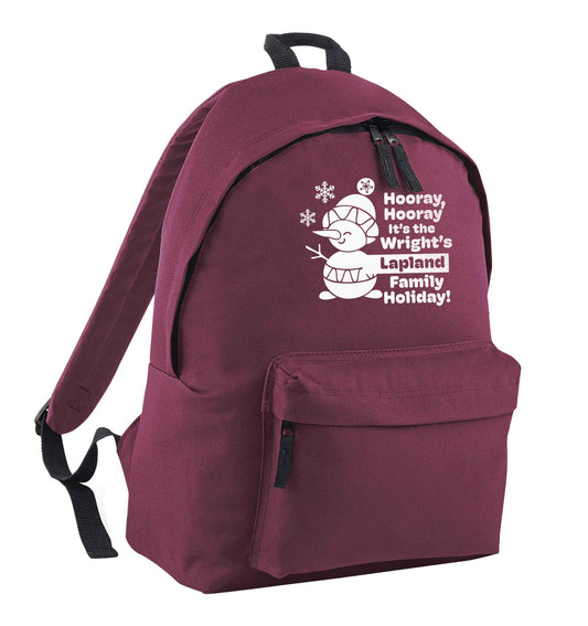 Hooray it's the personalised Lapland holiday! maroon children's backpack