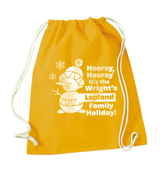 Hooray it's the personalised Lapland holiday! mustard drawstring bag