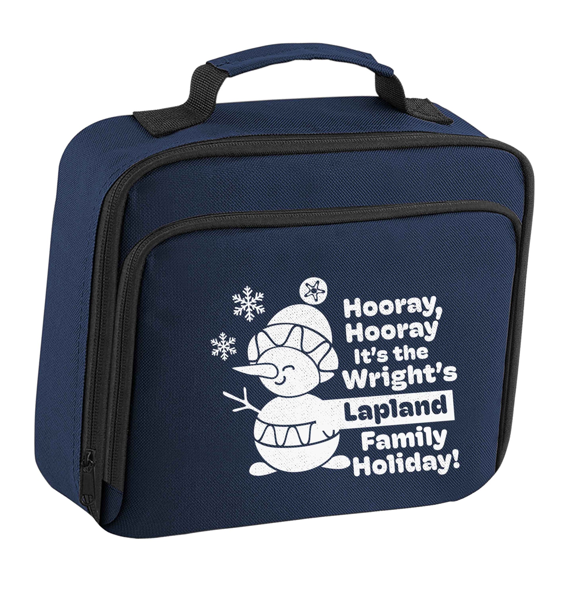 Hooray it's the personalised Lapland holiday! insulated navy lunch bag cooler