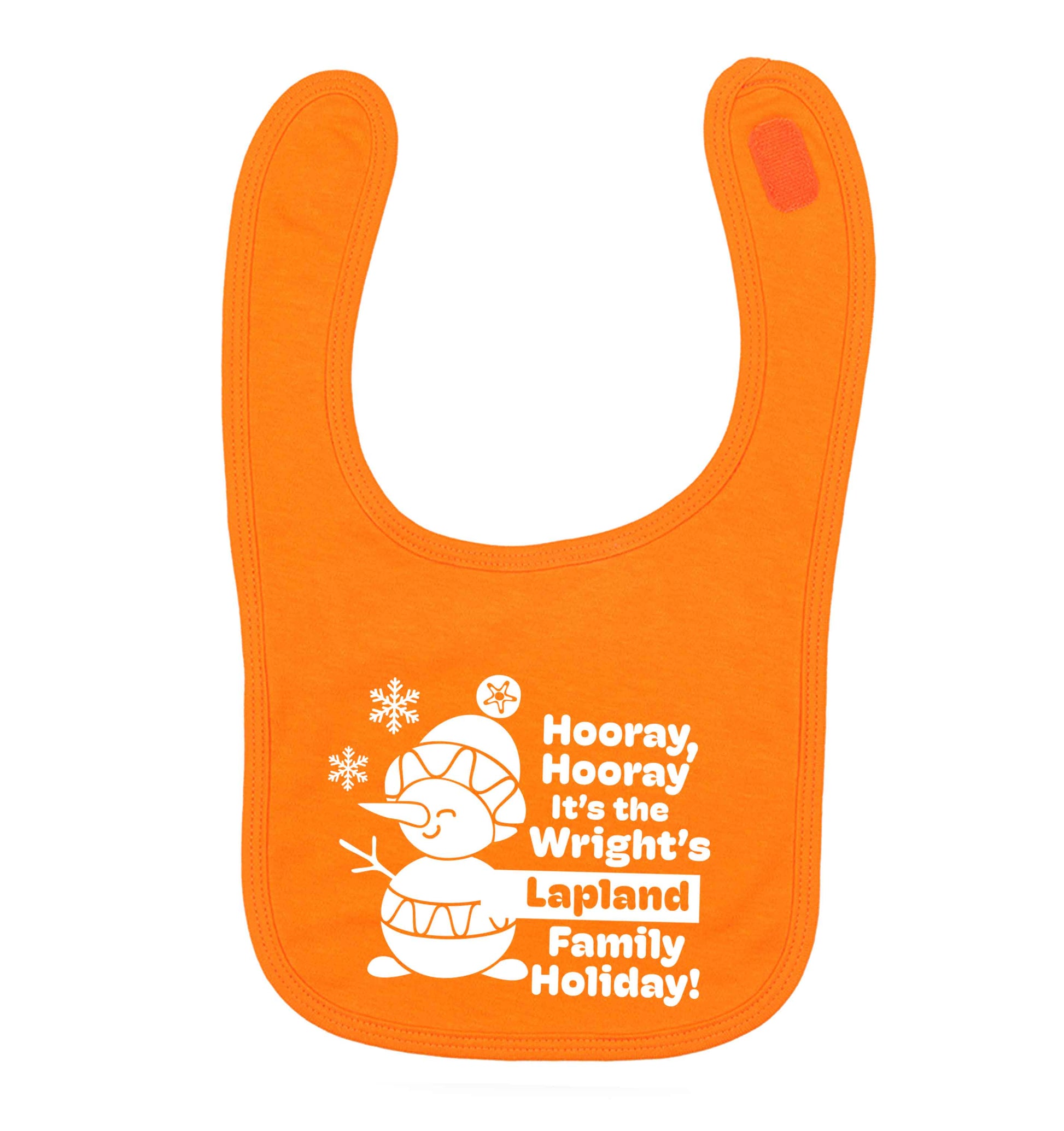 Hooray it's the personalised Lapland holiday! orange baby bib