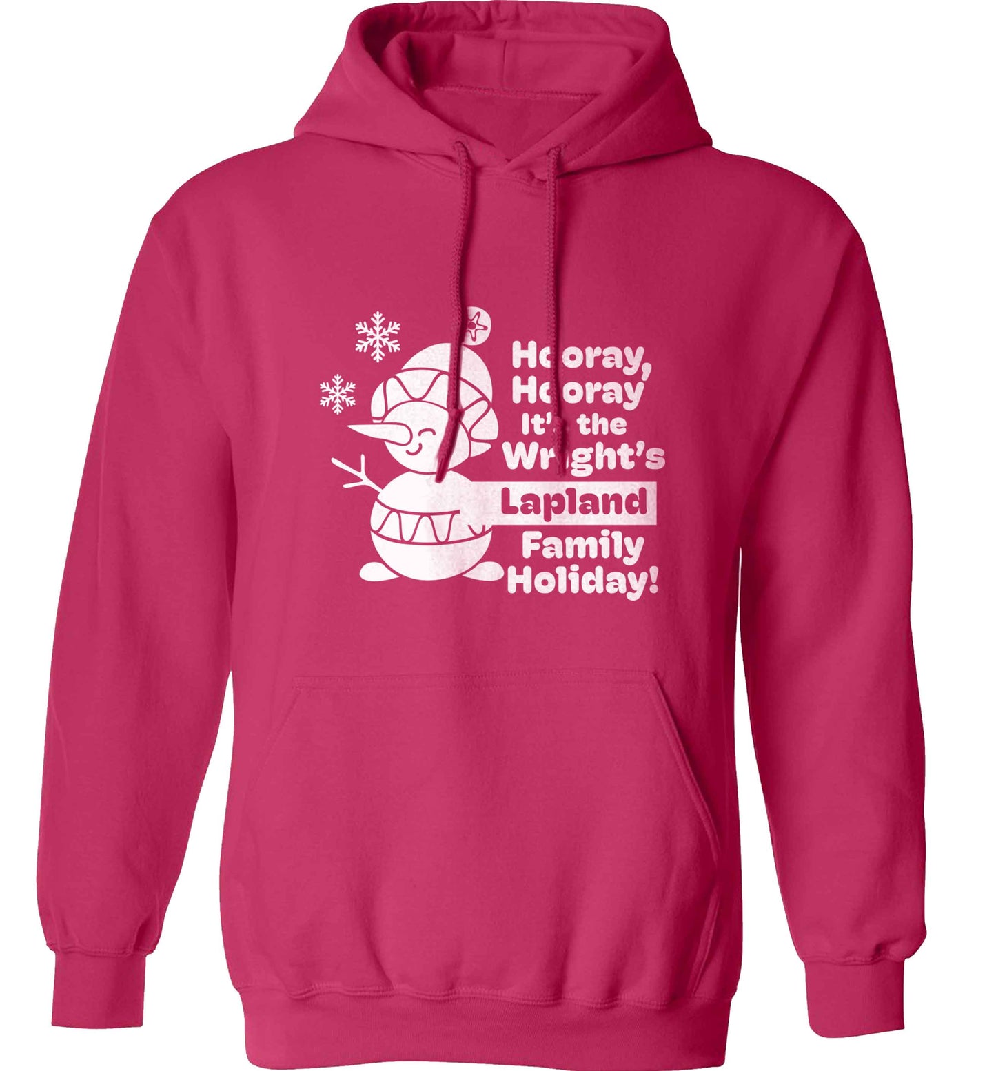Hooray it's the personalised Lapland holiday! adults unisex pink hoodie 2XL