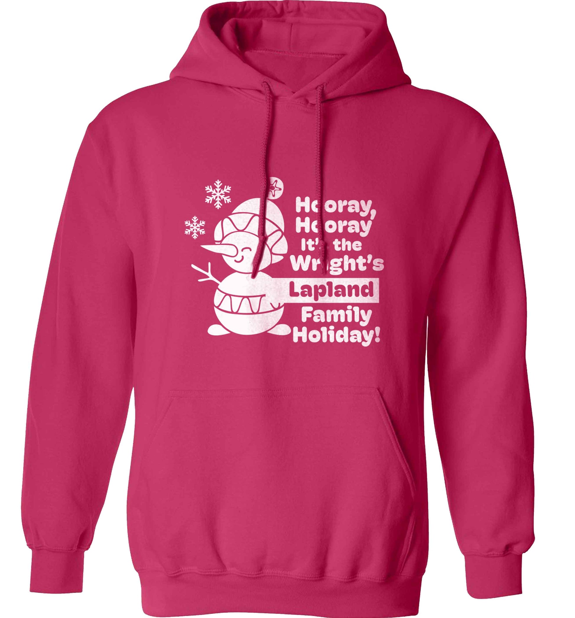 Hooray it's the personalised Lapland holiday! adults unisex pink hoodie 2XL