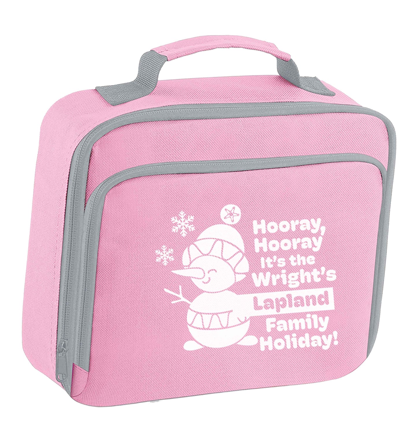 Hooray it's the personalised Lapland holiday! insulated pink lunch bag cooler