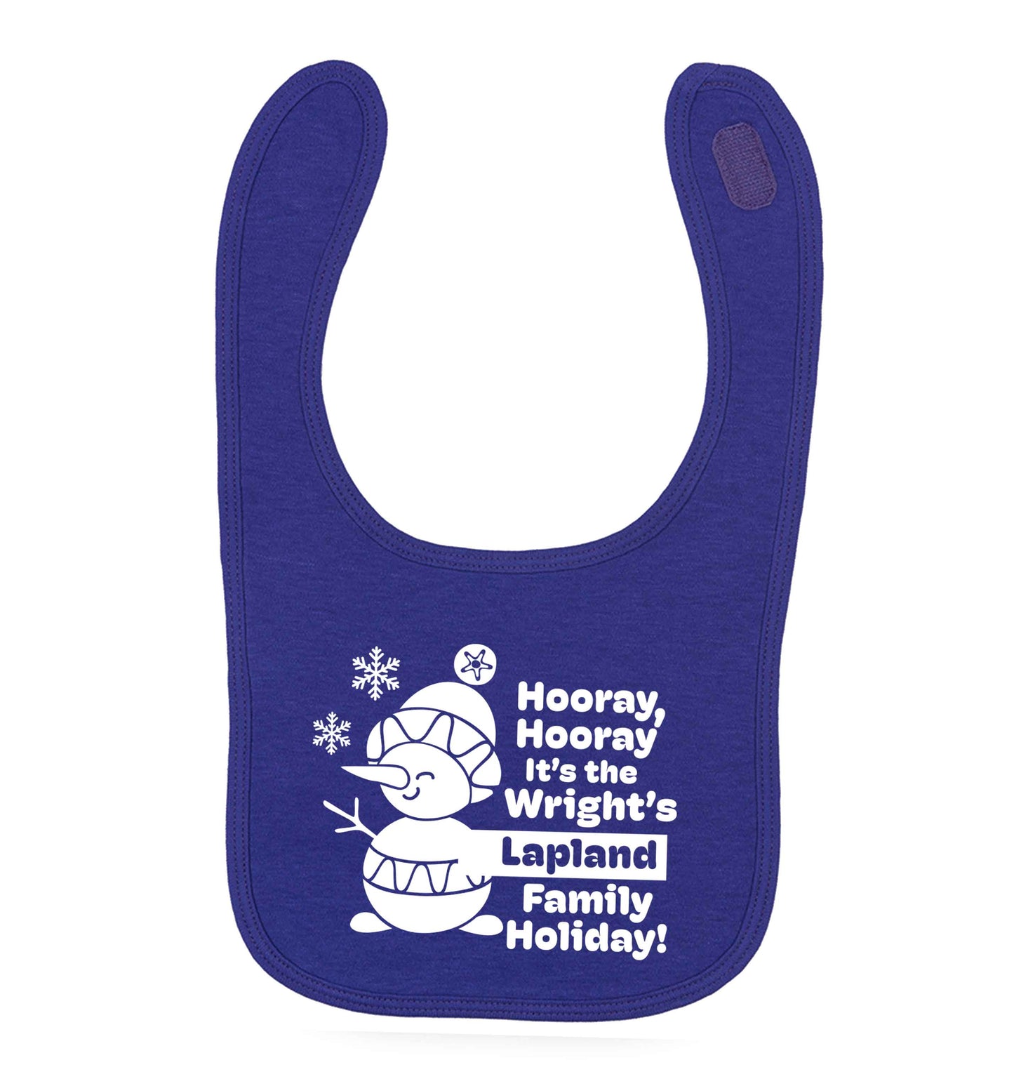Hooray it's the personalised Lapland holiday! purple baby bib
