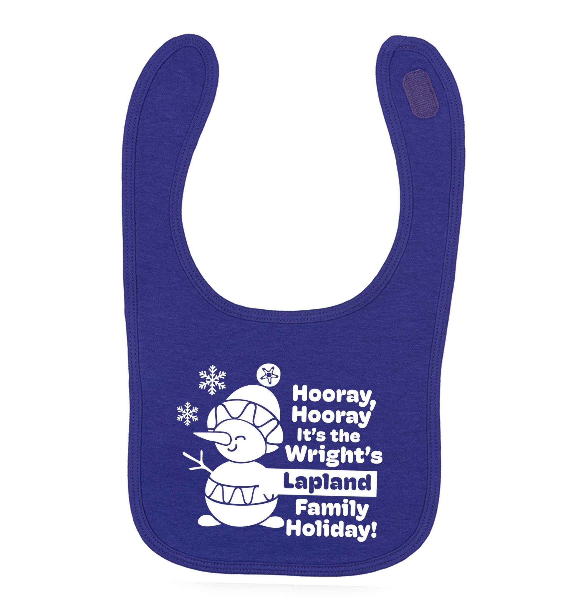Hooray it's the personalised Lapland holiday! purple baby bib