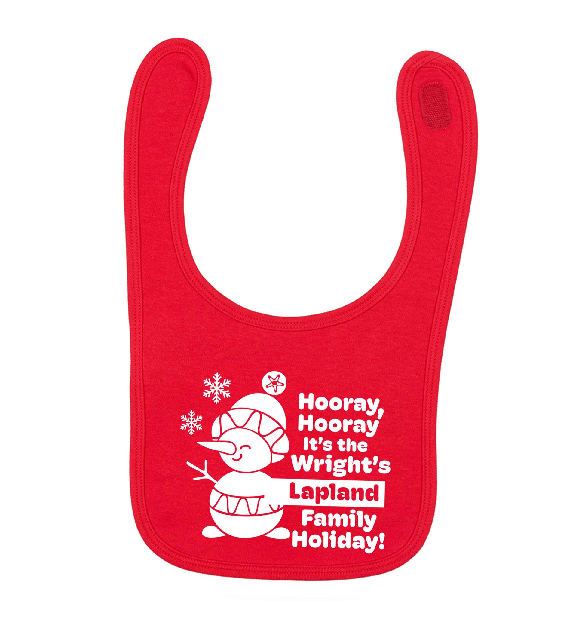 Hooray it's the personalised Lapland holiday! red baby bib