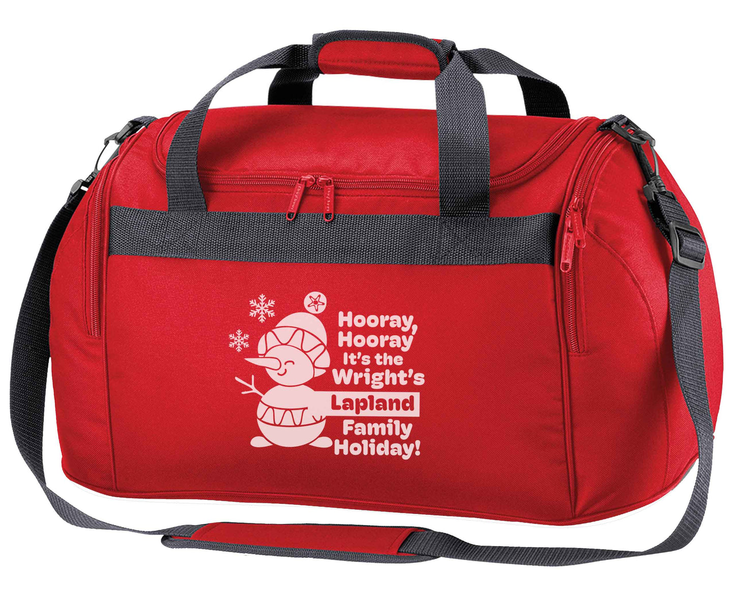 Hooray it's the personalised Lapland holiday! red holdall / duffel bag