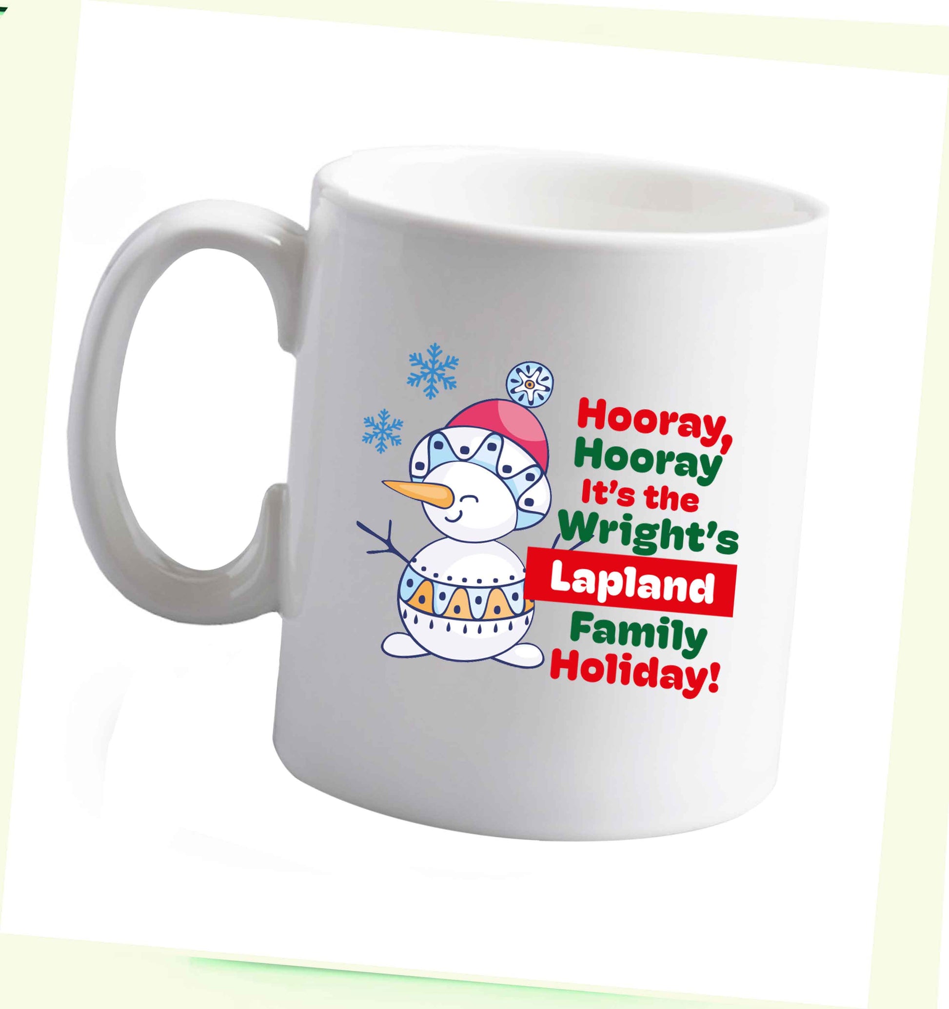 10 oz Hooray it's the personalised Lapland holiday! ceramic mug right handed