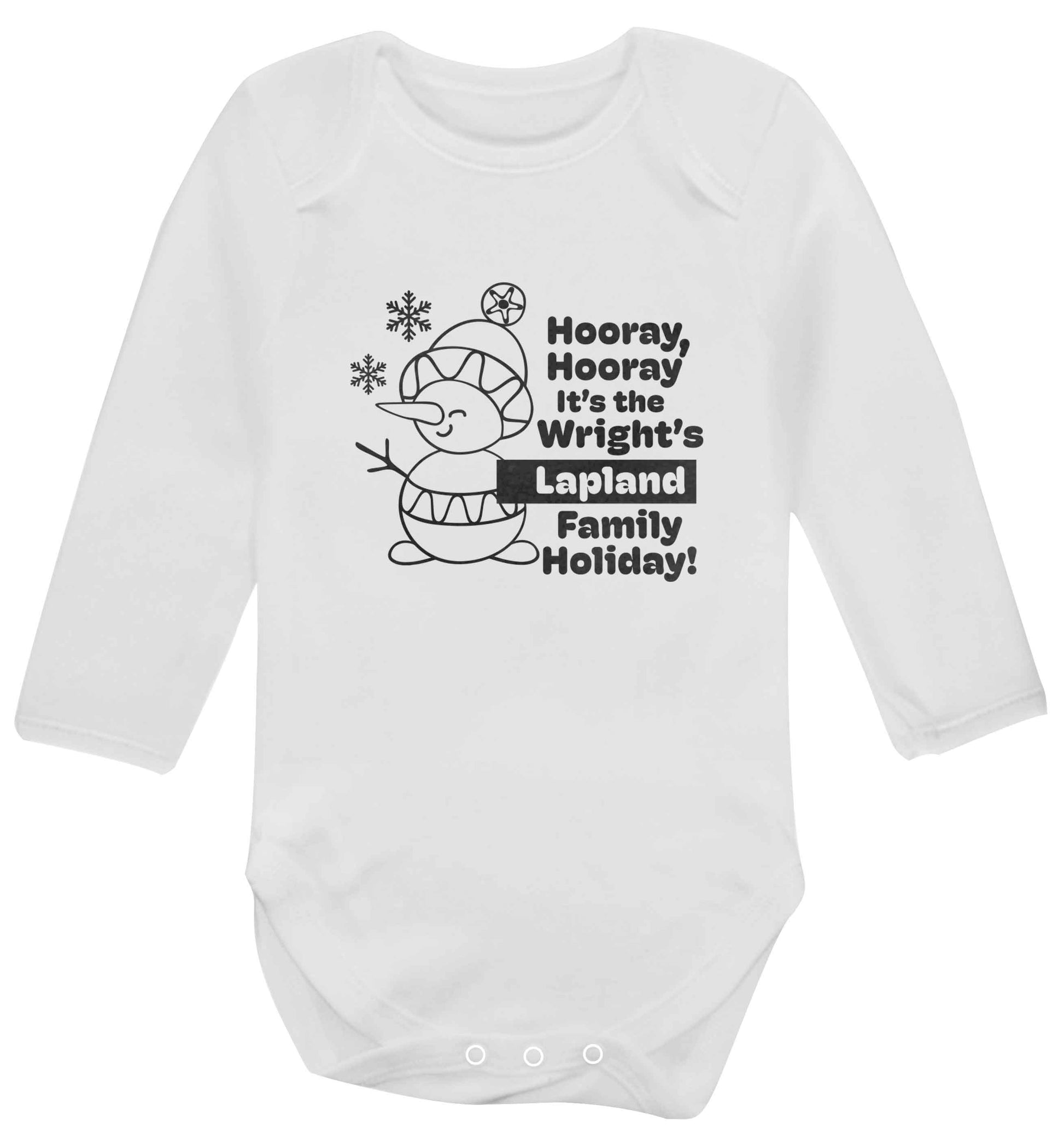 Hooray it's the personalised Lapland holiday! baby vest long sleeved white 6-12 months